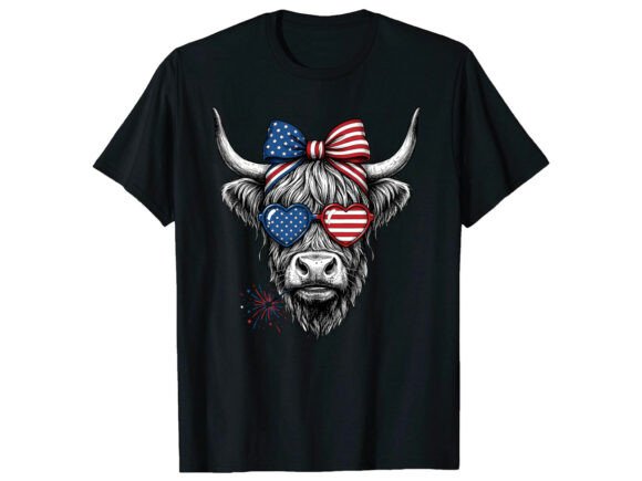 Celebrate Independence Day with the Patriotic Cow T-Shirt Design