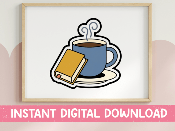 Coffee and Book Cozy Reader Sticker: The Ultimate Design Asset