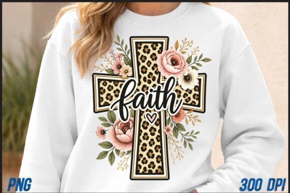 Floral Cross PNG: Christian Leopard Faith for Modern Designs