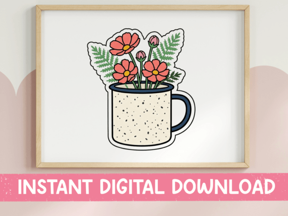 Floral Mug with Cosmos Flowers Sticker: A Fresh Graphic for Your Projects