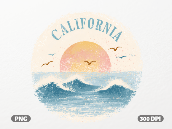 Retro California Beach Sunset PNG: West Coast Vibes for Your Designs