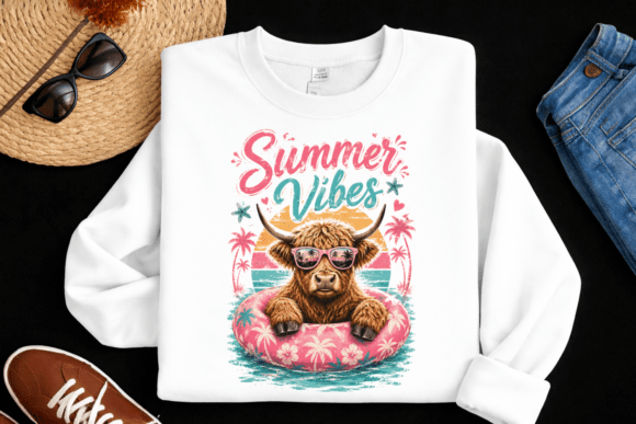 Summer Vibes Highland Cow PNG: Your Go-To Tropical Design Asset