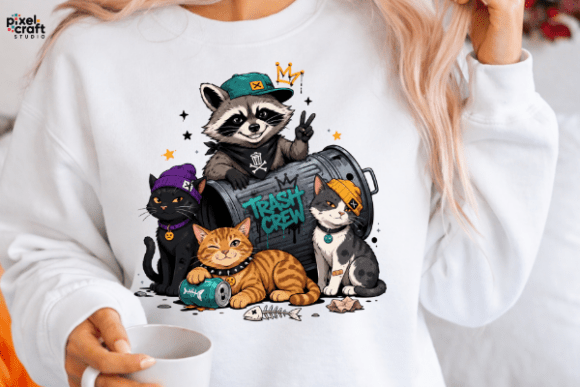 Trash Crew Funny Raccoon Cats PNG: Urban Streetwear Design