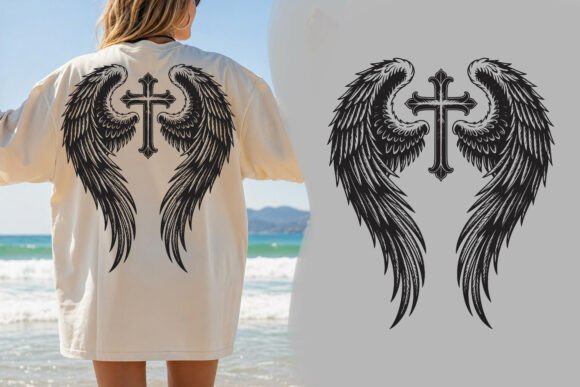 Unleash Dark Elegance: The Gothic Angel Wings Cross PNG